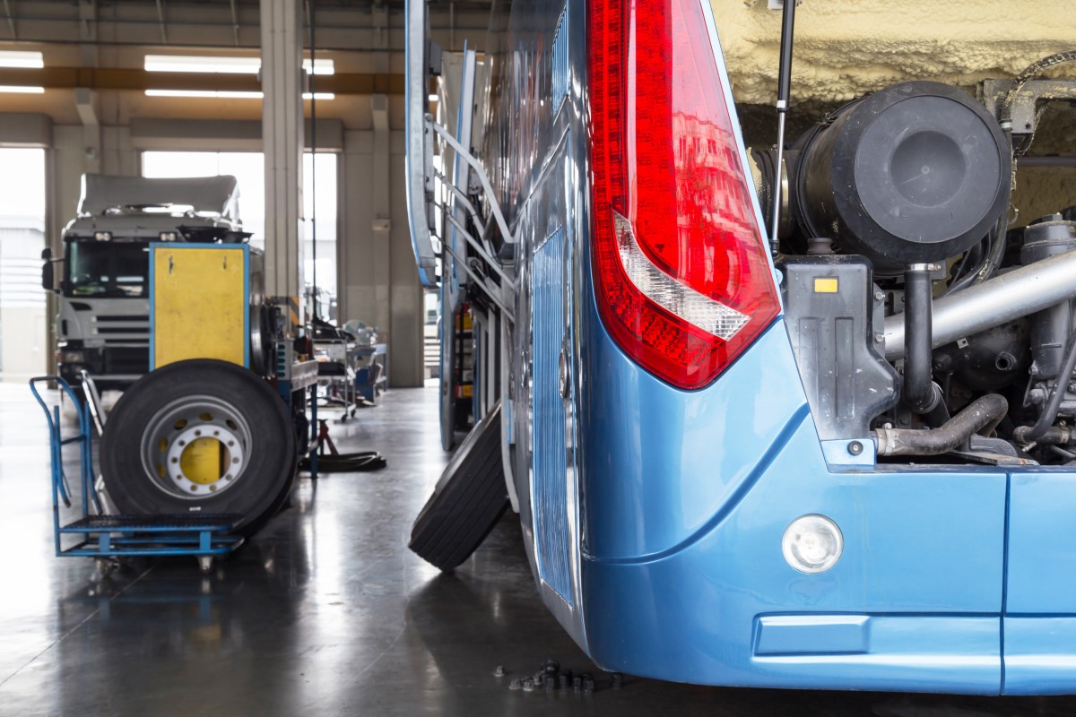 Bus-and-truck-waiting-in-the-garage Bus-and-truck-waiting-in-the-garage